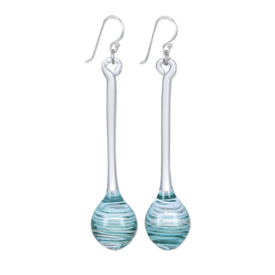 Handblown Abstract Blue and White Glass Dangle Earrings