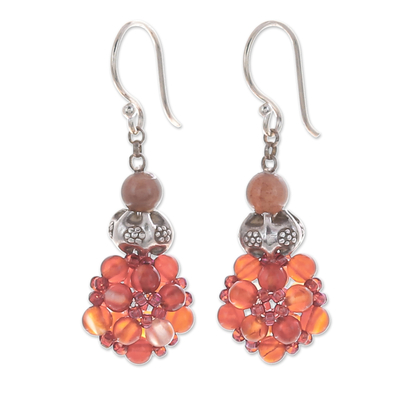 Orange Chalcedony and Agate Cluster Beaded Dangle Earrings