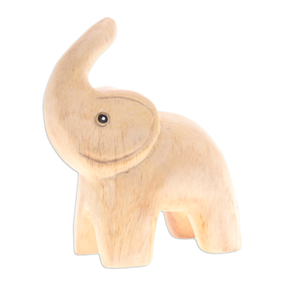 Hand-Carved Baby Elephant Raintree Wood Figurine
