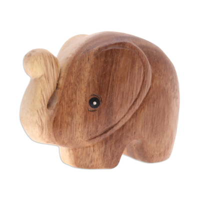 Handmade Natural Brown Baby Elephant Raintree Wood Figurine