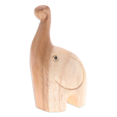 Handmade Happy Baby Elephant Raintree Wood Figurine