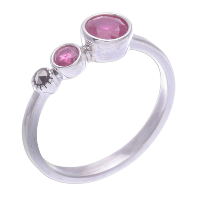 Modern Ruby and Marcasite Cocktail Ring from Thailand