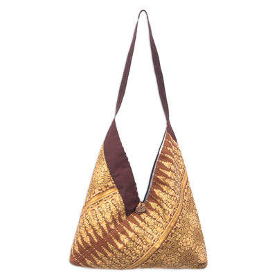 Handmade Patterned Golden and Brown Cotton Shoulder Bag