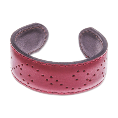 Red Leather Cuff Bracelet with Dots Made in Thailand
