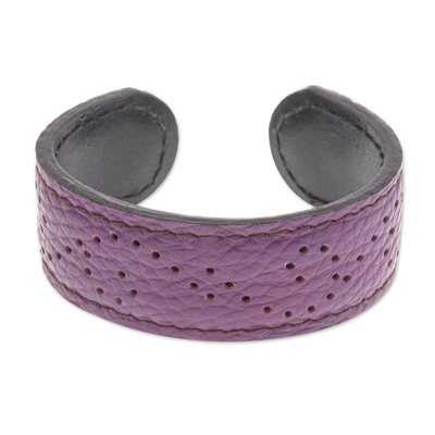 Purple Leather Cuff Bracelet with Dots Made in Thailand