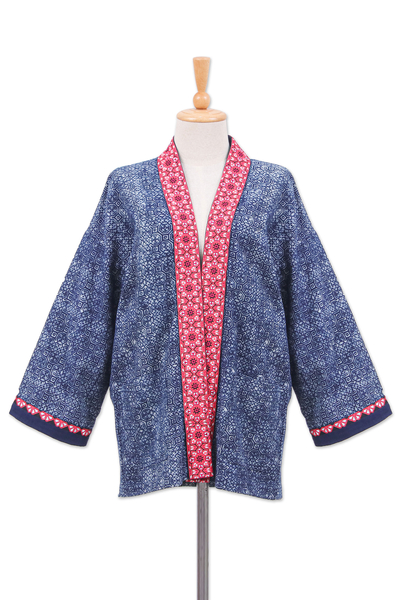 Floral Traditional Batik-Patterned Cotton Kimono Jacket