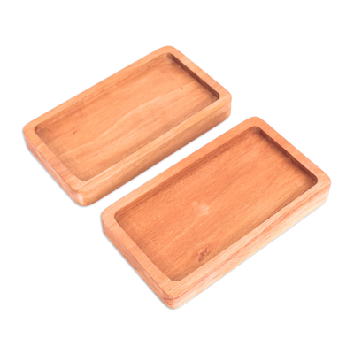 Set of Two Handcrafted Geometric Longan Wood Coasters