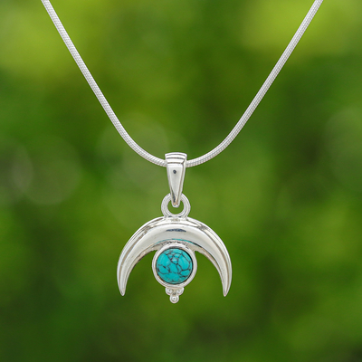 Moon-Shaped Reconstituted Turquoise Pendant Necklace