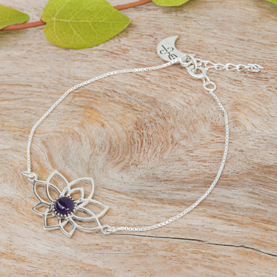 Polished Lotus-Themed Amethyst Pendant Bracelet