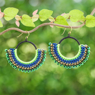 Blue Macrame Dangle Earrings with Green Magnesite Beads