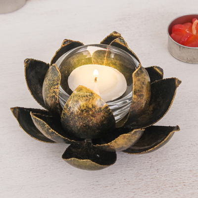 Handmade Antique Finished Steel Lotus Flower Tealight Holder