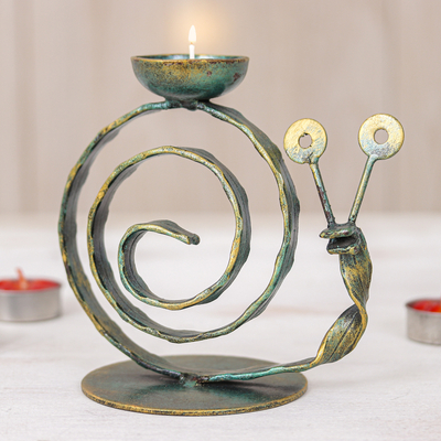 Handcrafted Iron Snail Tealight Holder with Antique Finish