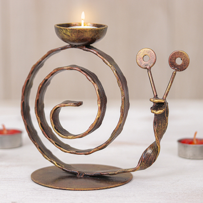 Handcrafted Iron Snail Tealight Holder in Copper Hue