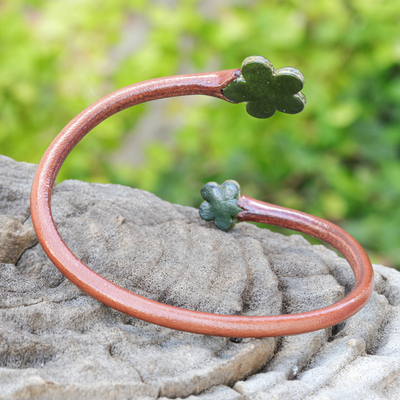 Handcrafted Floral Brown and Green Leather Wrap Bracelet