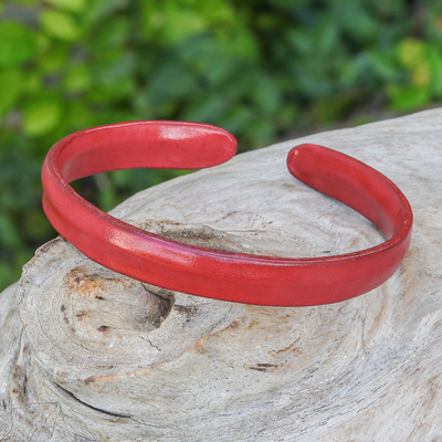Handcrafted Modern Leather Cuff Bracelet in Red