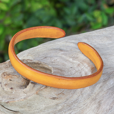 Handcrafted Modern Leather Cuff Bracelet in Yellow