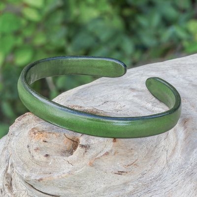 Handcrafted Modern Leather Cuff Bracelet in Green