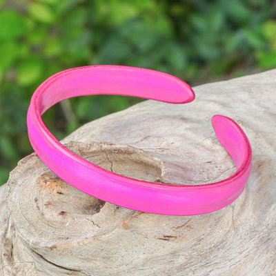 Handcrafted Modern Leather Cuff Bracelet in Pink