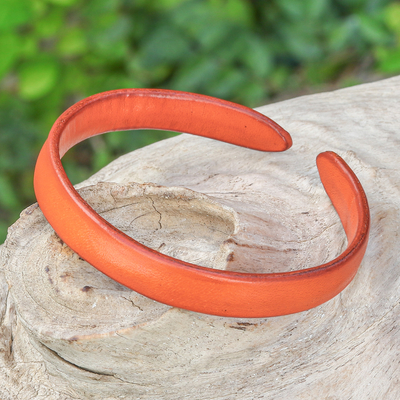 Handcrafted Modern Leather Cuff Bracelet in Orange