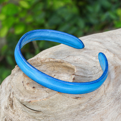 Handcrafted Modern Leather Cuff Bracelet in Blue