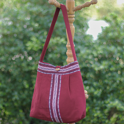 Handcrafted Crimson Cotton Shoulder Bag from Thailand