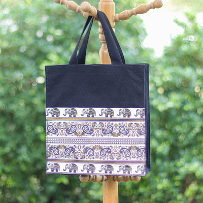 Elephant and Paisley Printed Cotton Tote Bag from Thailand