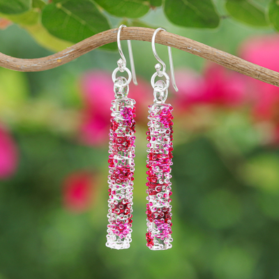 Modern Handblown Glass Stick Dangle Earrings in Pink Hues