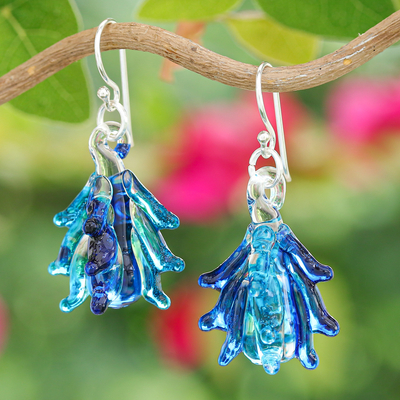 Tree-Inspired Handblown Glass Dangle Earrings in Azure