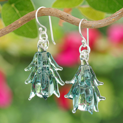 Tree-Inspired Handblown Glass Dangle Earrings in Teal