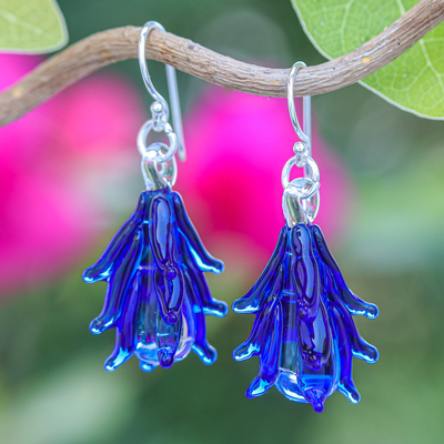 Tree-Inspired Handblown Glass Dangle Earrings in Royal Blue