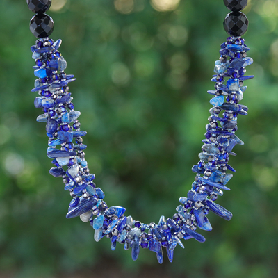 Blue Lapis lazuli and Chalcedony Beaded Strand Necklace