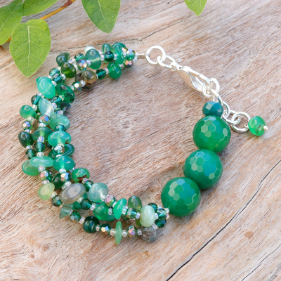Green-Toned Chalcedony and Glass Beaded Strand Bracelet