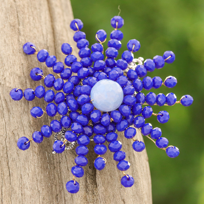Star-Shaped Blue Chalcedony and Glass Beaded Brooch