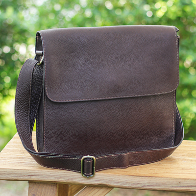 Handcrafted Adjustable 100% Chocolate Leather Shoulder Bag