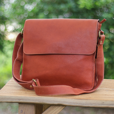 Handcrafted Adjustable 100% Spice Leather Shoulder Bag
