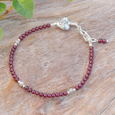 Heart-Themed Hill Tribe Natural Garnet Beaded Bracelet