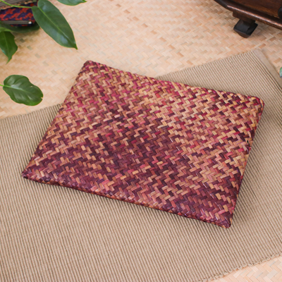 Handwoven Red and Brown Natural Bulrush Reed Clutch