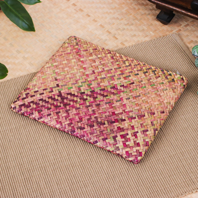 Handwoven Pink and Brown Natural Bulrush Reed Clutch