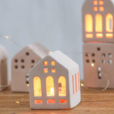 Handcrafted and Painted Ceramic House-Shaped Tealight Holder