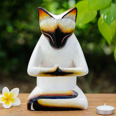 Handcrafted Yoga-Themed Siamese Cat Raintree Wood Sculpture