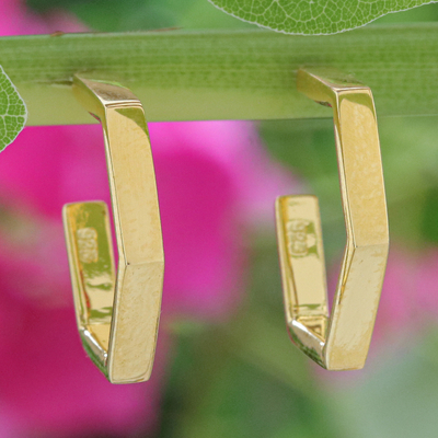 Modern Pentagon-Shaped 18k Gold-Plated Half-Hoop Earrings
