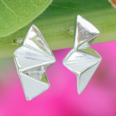High-Polished Geometric Sterling Silver Stud Earrings