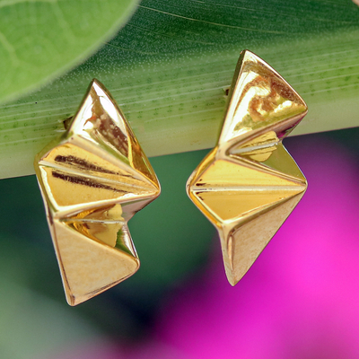 High-Polished Geometric 18k Gold-Plated Stud Earrings