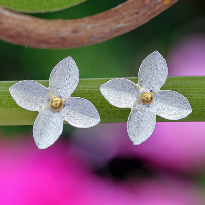 18k Gold-Accented Flower-Shaped Button Earrings