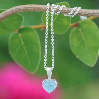 Heart-Shaped Aquamarine Cabochon Pendant Necklace