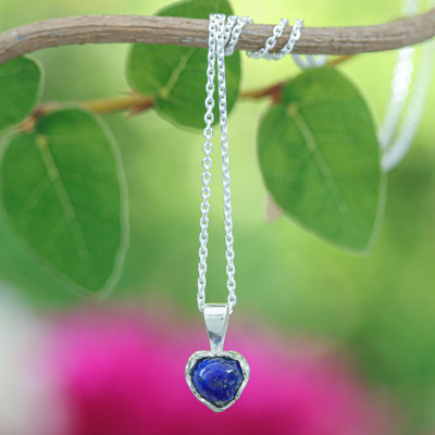 Heart-Shaped Lapis Lazuli Cabochon Pendant Necklace
