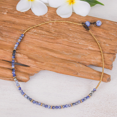 Handcrafted Sodalite and Brass Beaded Necklace from Thailand