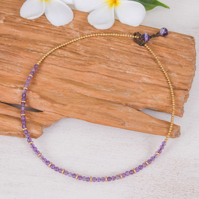 Handcrafted Amethyst and Brass Beaded Necklace from Thailand