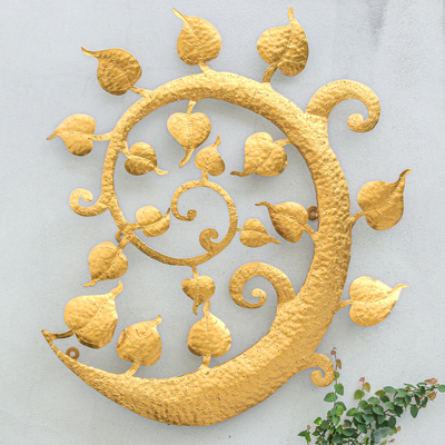 Inspirational Handmade Leafy Gold Foil and Iron Wall Art