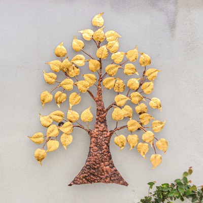 Inspirational Handmade Gold Foil and Steel Tree Wall Art